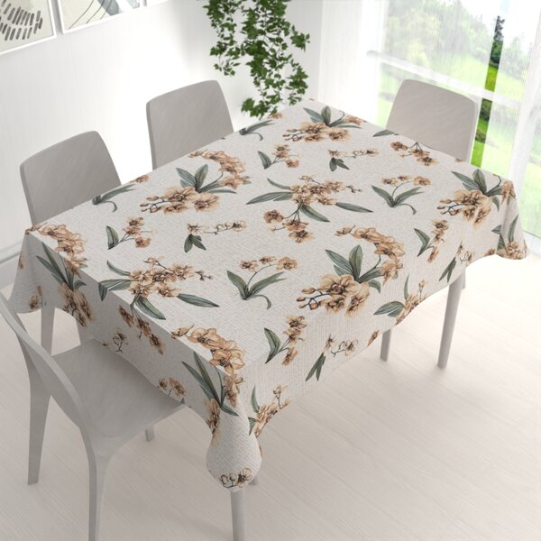Biante Bavlnený obdĺžnikový obrus Sandra SA-624 Hnedé orchidey na bielom 50x100 cm