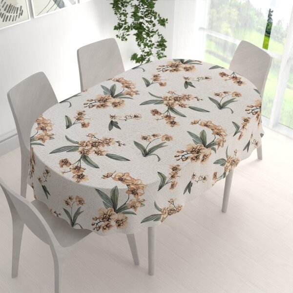 Biante Bavlnený oválny obrus Sandra SA-624 Hnedé orchidey na bielom 50x100 cm
