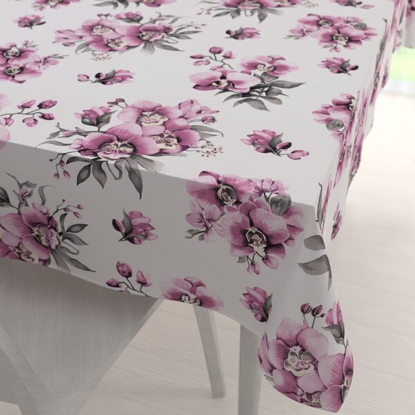 Biante Bavlnený obdĺžnikový obrus Sandra SA-623 Lila orchidey na bielom 50x100 cm