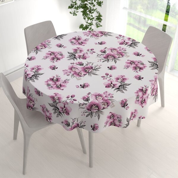 Biante Bavlnený okrúhly obrus Sandra SA-623 Lila orchidey na bielom Ø 100 cm