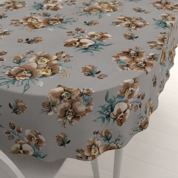 Biante Bavlnený oválny obrus Sandra SA-622 Hnedé orchidey na sivom 50x100 cm
