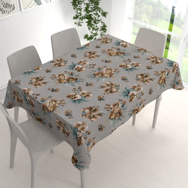 Biante Bavlnený obdĺžnikový obrus Sandra SA-622 Hnedé orchidey na sivom 50x100 cm