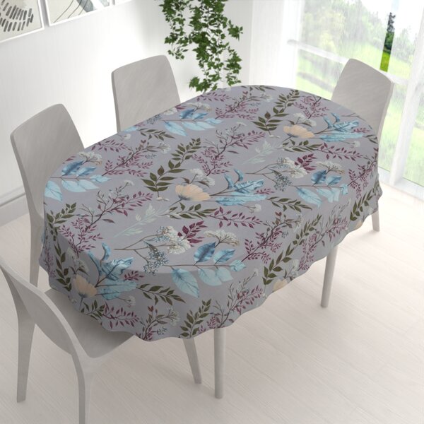 Biante Bavlnený oválny obrus Sandra SA-621 Jesenné vetvičky na modrosivom 50x100 cm