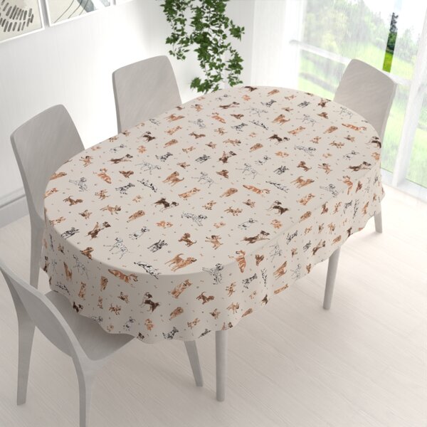Biante Bavlnený oválny obrus Sandra SA-620 Psí kamaráti na krémovom 50x100 cm