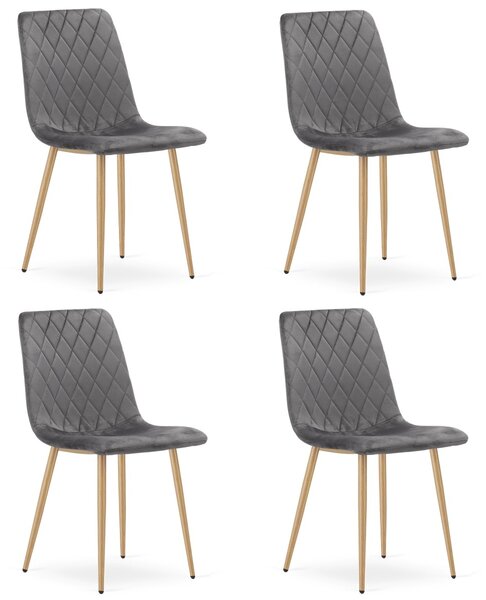 Set 4 kresiel TURIN - tmavosivý zamat / nohy vo farbe dreva