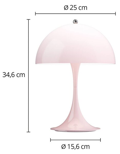 Louis Poulsen Akumulátorová lampa Panthella PORTABLE 250, ružová, IP44, Fialová / ružová, Obývacia izba / jedáleň, Plast, Moderný, Stolová lampa