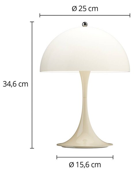 Louis Poulsen Akumulátorová lampa Panthella PORTABLE 250, béžová, IP44, Krémová / jantárovo žltá, Obývacia izba / jedáleň, Plast, Moderný, Stolová lampa