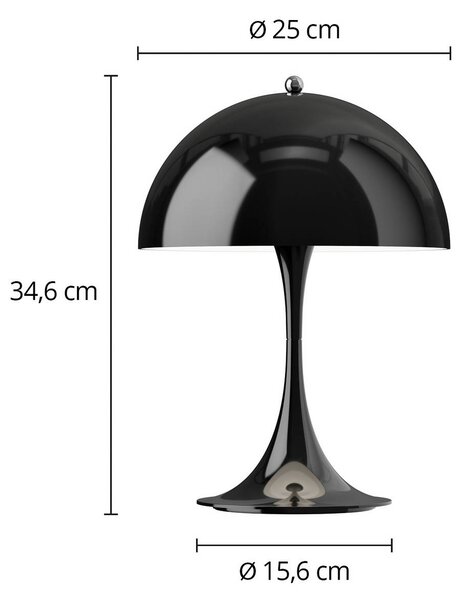 Louis Poulsen Akumulátorová lampa Panthella PORTABLE 250, čierna IP44, Čierna, Obývacia izba / jedáleň, Plast, Moderný, Stolová lampa