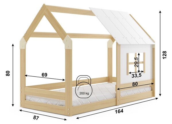 Detská posteľ DOMEK s oknom 80x160 cm Borovica