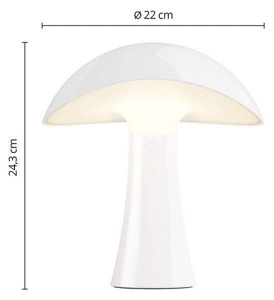 Louis Poulsen LED stolná lampa Rumee 220, biela, IP44, Biela / opálová, Obývacia izba / jedáleň, Plast, Škandinávsky, Stojacie svietidlo