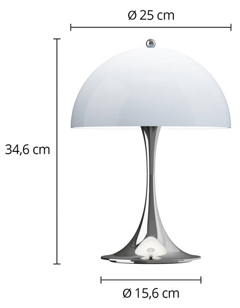Louis Poulsen Akumulátorová lampa Panthella PORTABLE 250 chróm/modrá, Chrómová / strieborná, Obývacia izba / jedáleň, Plast, Moderný, Stolová lampa