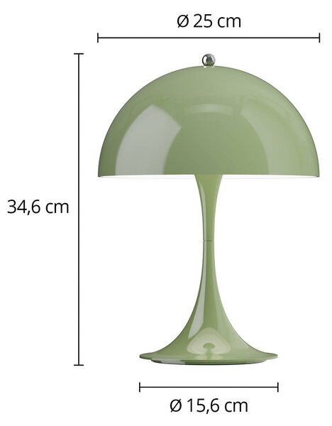 Louis Poulsen Akumulátorová lampa Panthella PORTABLE 250 machovo zelená IP44, Zelená, Obývacia izba / jedáleň, Plast, Moderný, Stolová lampa