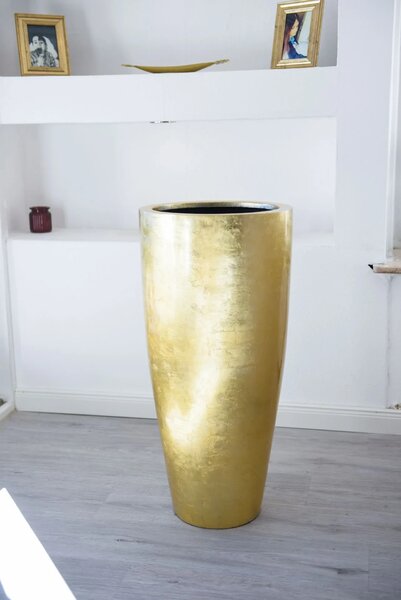 Kvetináč CITY, sklolaminát, výška 80 cm, zlatý lesk