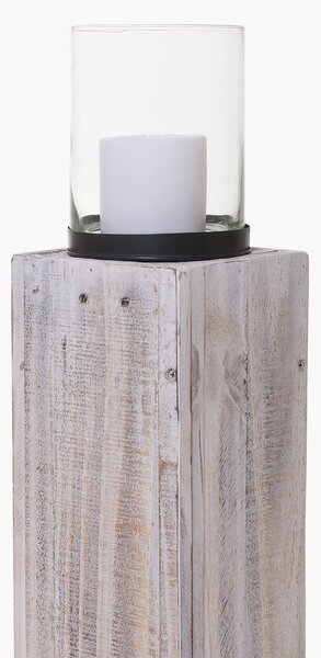 Dekoračný stĺp/svietnik LUMIRA, výška 60 cm, drevo, biela