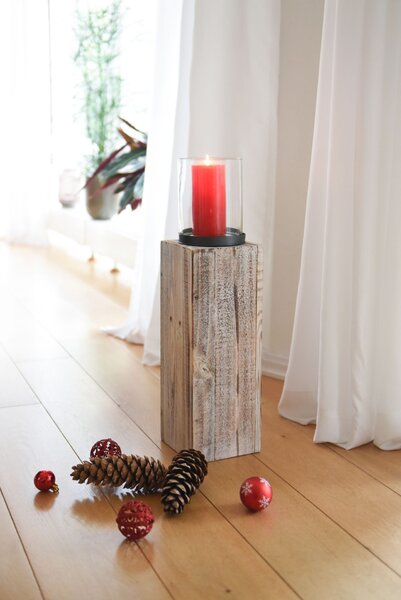 Dekoračný stĺp/svietnik LUMIRA, výška 60 cm, drevo, biela