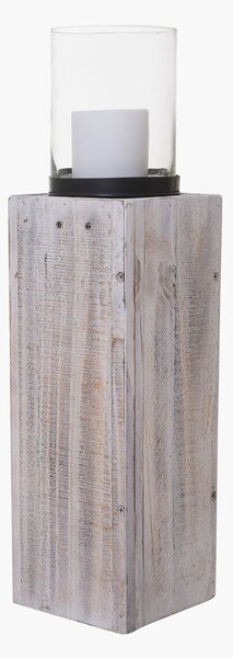 Dekoračný stĺp/svietnik LUMIRA, výška 60 cm, drevo, biela