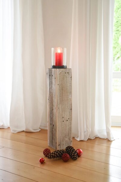 Dekoračný stĺp/svietnik LUMIRA, výška 86 cm, drevo, bielaDekoračný stĺp/svietnik LUMIRA, výška 86 cm, drevo, biela