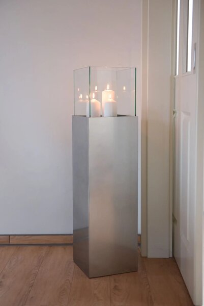 Dekoratívny svietnik / stĺp CANDELA, hliníkový kompozit, výška 100 cm, strieborná metalíza