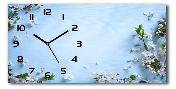 Vodorovné Sklenené hodiny na stenu Kvety višne pozadia