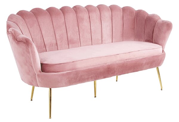 TEMPO Luxusná pohovka, 3-sed, ružová Velvet látka / chróm zlatý, štýl Art-deco, NOBLIN