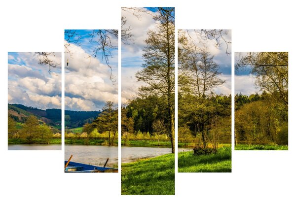 Obraz loďky pri jazere (150x105 cm)