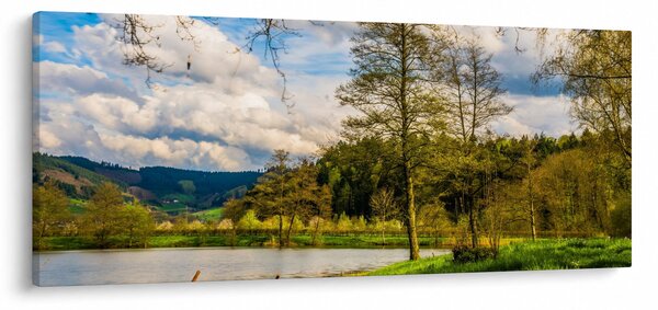 Obraz loďky pri jazere (120x50 cm)