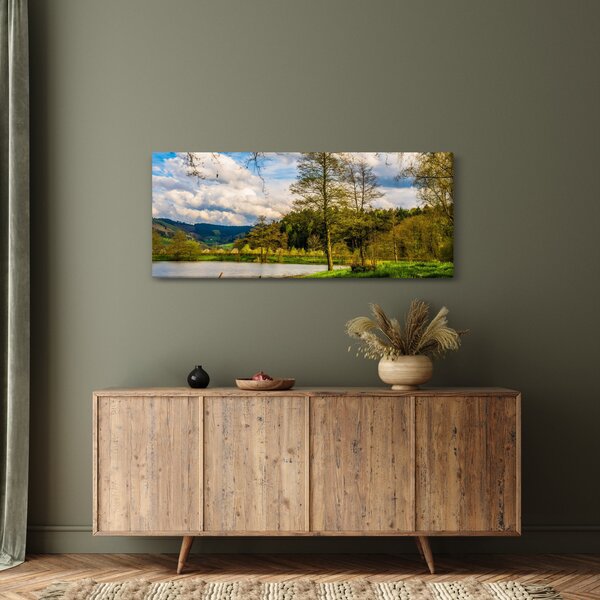 Obraz loďky pri jazere (120x50 cm)