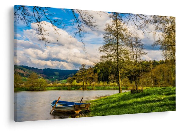 Obraz loďky pri jazere (90x60 cm)