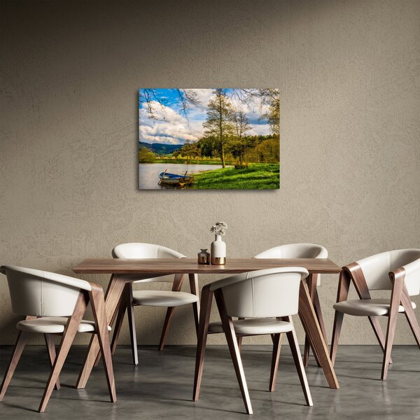Obraz loďky pri jazere (70x50 cm)