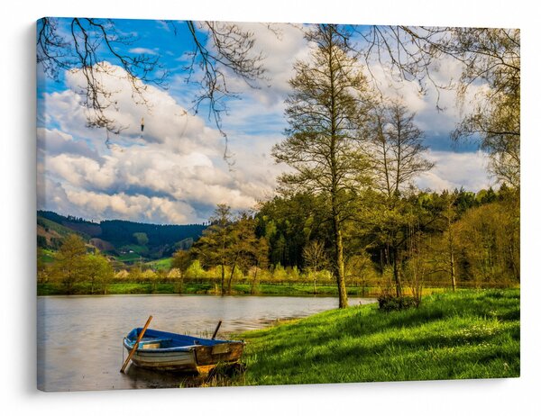 Obraz loďky pri jazere (70x50 cm)
