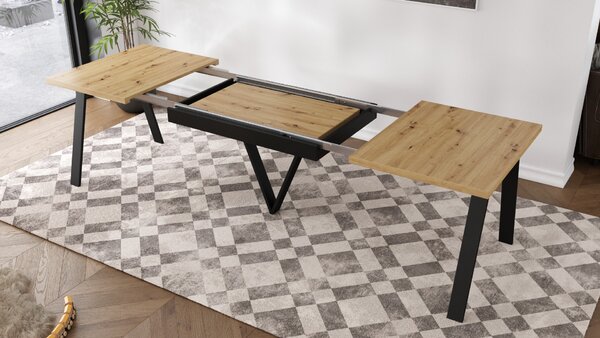 AVERY Dub Artisan / čierna spodná časť - LOFTOVÝ / PRIEMYSELNÝ STÔL DO OBÝVAČKY/ JEDÁLNE ROZKLADACÍ DO 290 cm!