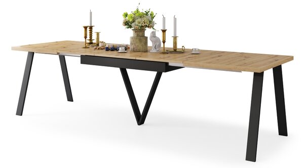 AVERY Dub Artisan / čierna spodná časť - LOFTOVÝ / PRIEMYSELNÝ STÔL DO OBÝVAČKY/ JEDÁLNE ROZKLADACÍ DO 290 cm!
