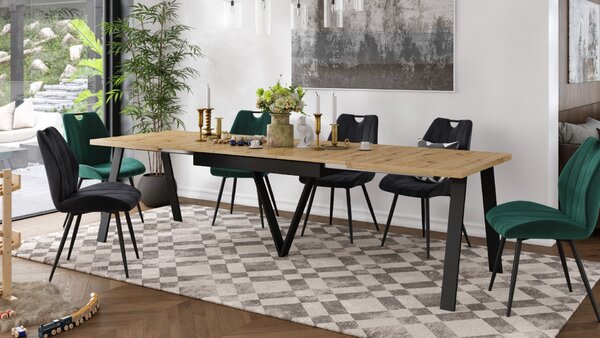 AVERY Dub Artisan / čierna spodná časť - LOFTOVÝ / PRIEMYSELNÝ STÔL DO OBÝVAČKY/ JEDÁLNE ROZKLADACÍ DO 290 cm!