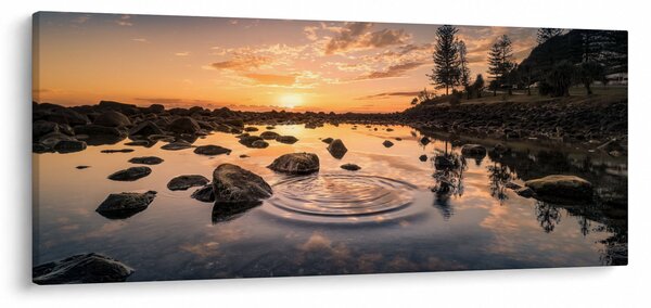 Obraz - Západ slnka pri jazere (120x50 cm)