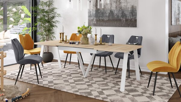 AVERY Dub Sonoma / biela spodná časť - LOFTOVÝ / PRIEMYSELNÝ STÔL DO OBÝVAČKY/ JEDÁLNE ROZKLADACÍ DO 290 cm!