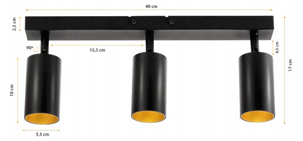 BERGE LED stropné svietidlo VIKI GOLD - 3xGU10 - čierne