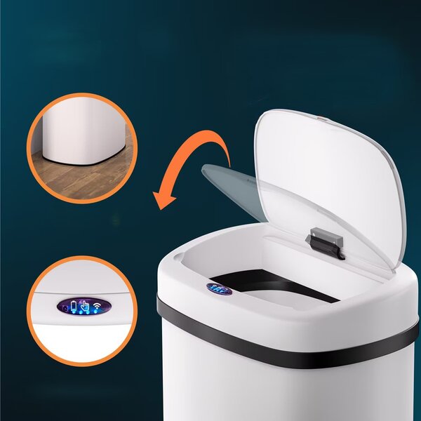 Bezdotykový hranatý odpadkový kôš s USB 50 L - biely