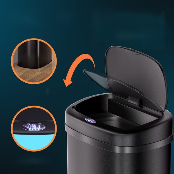 Bezdotykový hranatý odpadkový kôš s USB 50 L - čierny