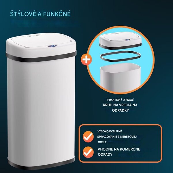 Bezdotykový hranatý odpadkový kôš s USB 50 L - biely