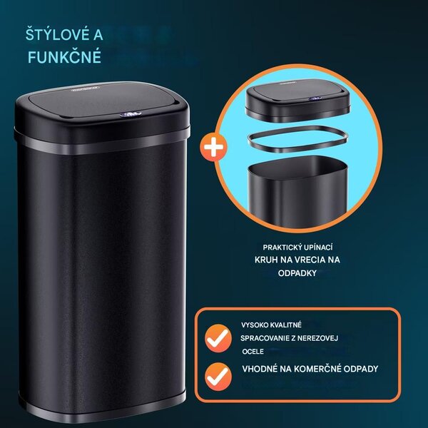 Bezdotykový hranatý odpadkový kôš s USB 50 L - čierny