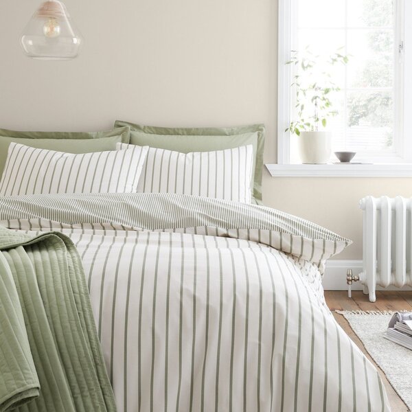 Zelené/krémové bavlnené obliečky na dvojlôžko 200x200 cm Hampton Stripe – Bianca