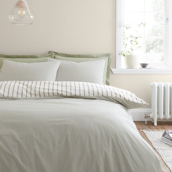 Zelené/krémové bavlnené obliečky na dvojlôžko 200x200 cm Hampton Stripe – Bianca