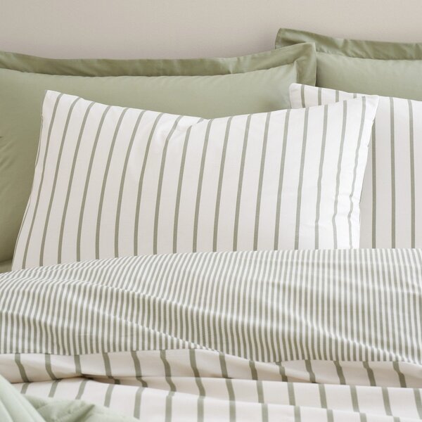 Zelené/krémové bavlnené obliečky na dvojlôžko 200x200 cm Hampton Stripe – Bianca