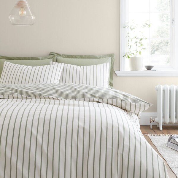 Zelené/krémové bavlnené obliečky na dvojlôžko 200x200 cm Hampton Stripe – Bianca