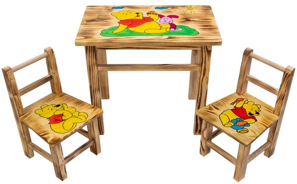 Bestent Detský drevený stolík Macko Pú + 2 stoličky
