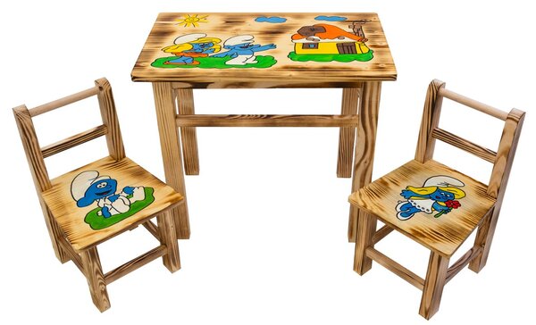 Bestent Detský drevený stolík Šmolkovia + 2 stoličky