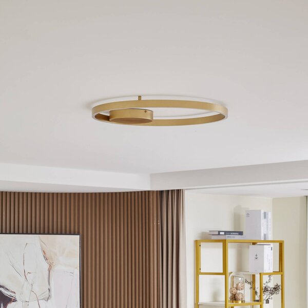 Lucande Smart LED stropné svietidlo Moise, zlatá, Tuya, Mosadz / zlato, Obývacia izba / jedáleň, Hliník, Moderný, Závesné svietidlo