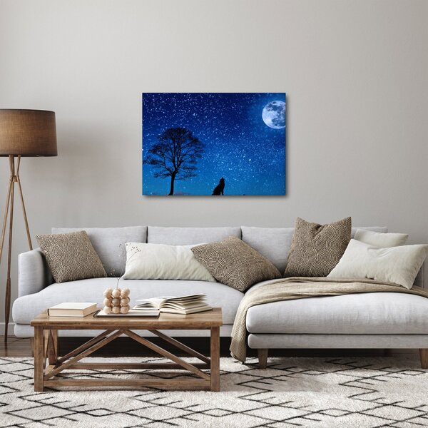 Obraz vlka vyjúci na mesiac (70x50 cm)