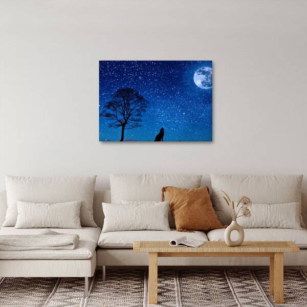 Obraz vlka vyjúci na mesiac (70x50 cm)