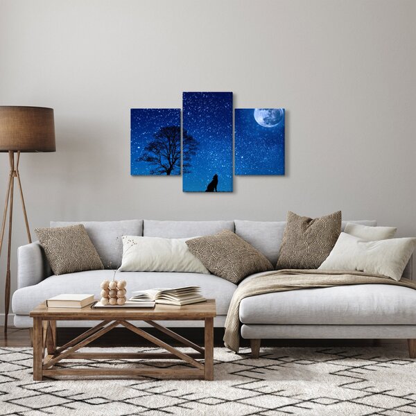 Obraz vlka vyjúci na mesiac (90x60 cm)
